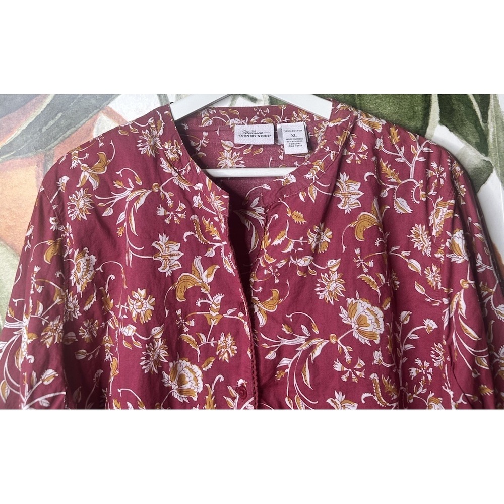 The Vermont Country Store XL Cotton Button Down Floral long Sleeve Blouse - Picture 2 of 5